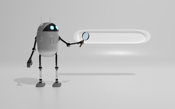 robot searth in internet 3d render.