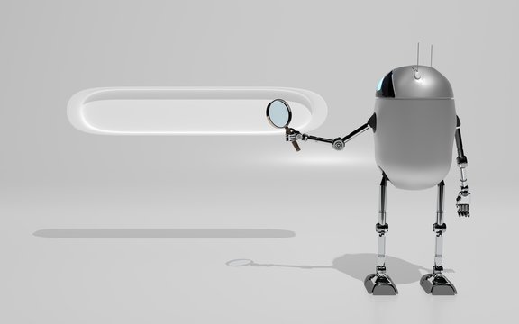 robot searth in internet 3d render.