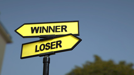 A road sign with winner loser words. 3d image. 