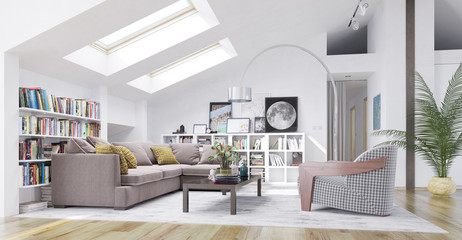 3d rendering modern living room interior