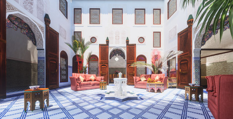 3d rendering moroccan interior design