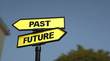 A road sign with past future words . 3d image.