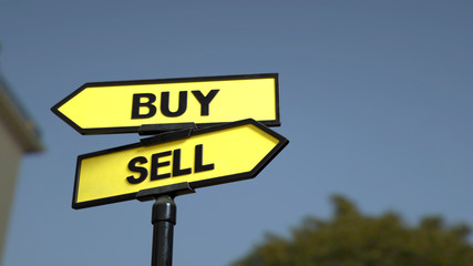 A road sign with buy sell words . 3d image. 