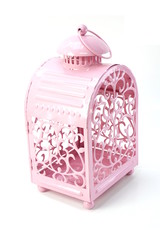 pink candle light lantern home decoration isolated on white background