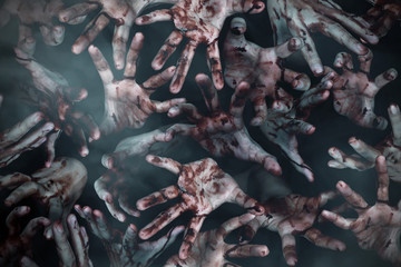 Fototapeta premium Crowd of dirty zombie hands