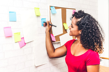 Beautiful creative business african american black woman planning and thinking over the project...
