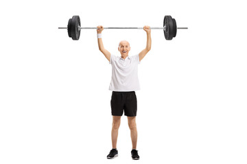 Senior lifting a barbell with one hand