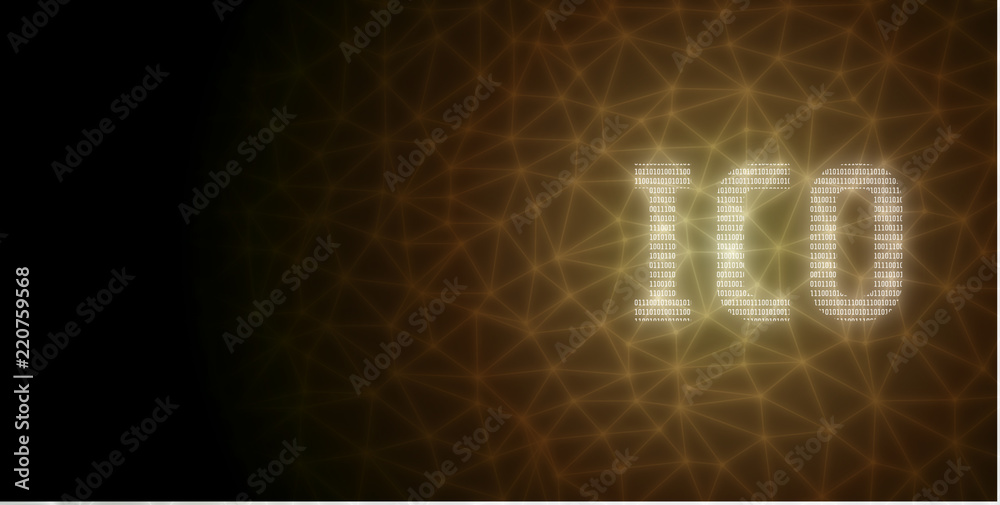 Poster initial coin offering (ico) text written in binary format on abstract wired network background. for 