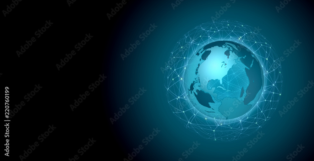 Poster wire frame globe sphere circle geometry shape surrounded by atmosphere network nodes. for global net