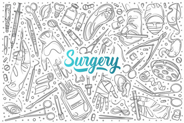 Hand drawn surgery set doodle vector background