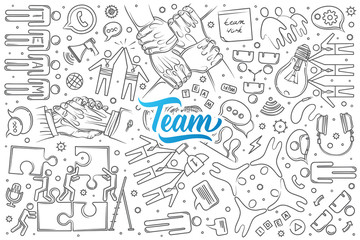 Hand drawn team set doodle vector background