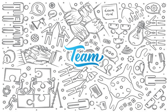 Hand Drawn Team Set Doodle Vector Background