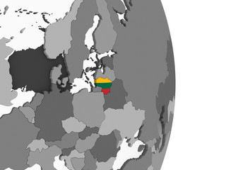 Lithuania with flag on globe