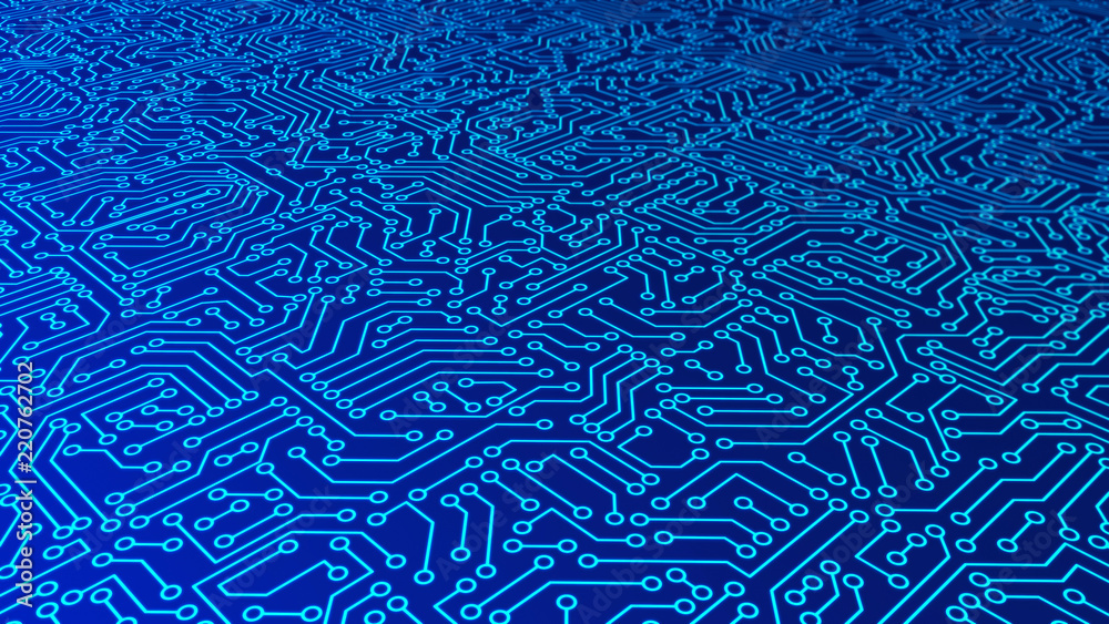 Poster blue circuit board pattern texture. high-tech background in digital computer technology concept. 3d 