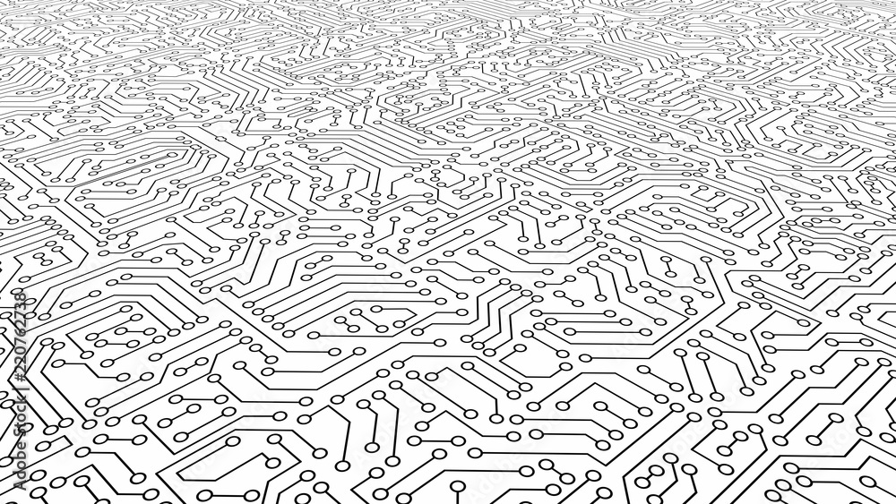 Poster white circuit board pattern texture. high-tech background in digital computer technology concept. 3d
