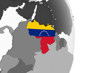 Venezuela with flag on globe