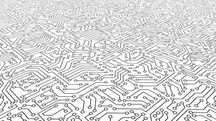 White circuit board pattern texture. High-tech background in digital computer technology concept. 3d abstract illustration.