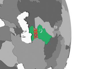 Turkmenistan with flag on globe