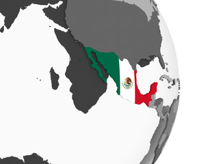 Mexico with flag on globe