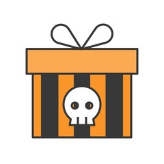 gift box with skull symbol, Halloween related icon, outline design editable stroke