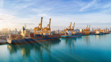 Container ship from sea port working for delivery containers shipment. Suitable use for transport or import export to global logistics concept.