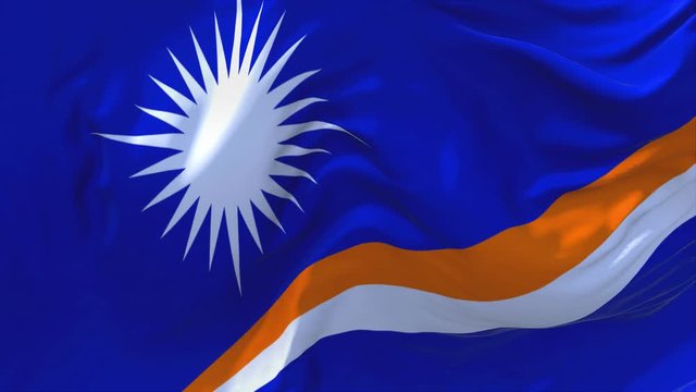 252. Marshall Islands Flag Waving in Wind Slow Motion Animation . 4K Realistic Fabric Texture Flag Smooth Blowing on a windy day Continuous Seamless Loop Background.