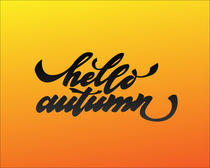 Hello autumn. Hand drawn calligraphy and brush pen lettering. design for holiday greeting card and invitation of seasonal autumn holiday. black on white