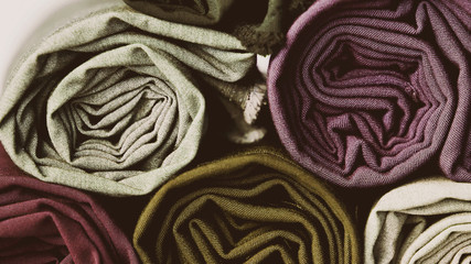 Background of textile fabrics. Textile factory. 