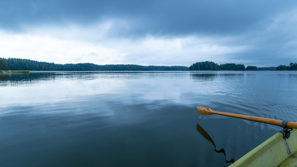 In a row boat in the Finnish archipelago at September in the coast of Raasepori, Finland.