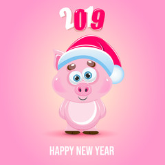 Naklejka premium Cute cartoon vector pig icon. Happy New Year. Animal of the Year 2019.