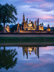 Twilight scene of Sukhothai historical park, Thailand