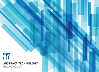Fototapeta premium Abstract technology overlapped geometric squares shape blue colour on white background