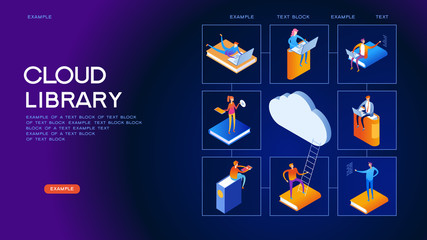 Cloud library isometric concept banner