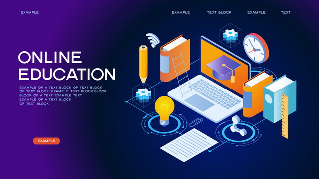 Online Education isometric concept banner