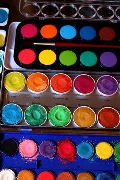 Watercolor paintboxes in studio