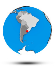 Uruguay on political globe isolated