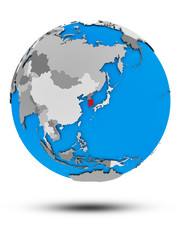 South Korea on political globe isolated