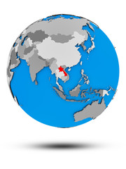 Fototapeta premium Laos on political globe isolated
