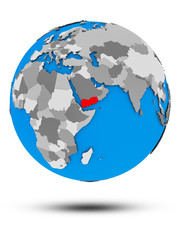 Yemen on political globe isolated