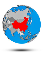 China on political globe isolated