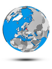 Latvia on political globe isolated