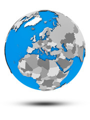 Montenegro on political globe isolated