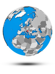 Croatia on political globe isolated