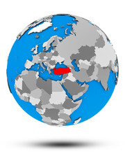 Turkey on political globe isolated