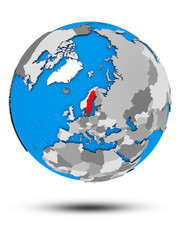 Fototapeta premium Sweden on political globe isolated