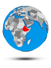Ethiopia on political globe isolated
