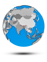Bhutan on political globe isolated