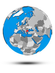 Bulgaria on political globe isolated