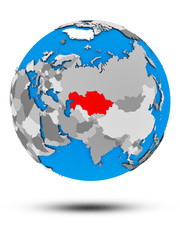 Fototapeta premium Kazakhstan on political globe isolated
