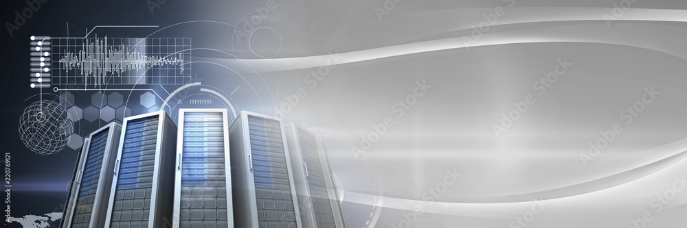Wall mural computer servers and technology information interface transition
